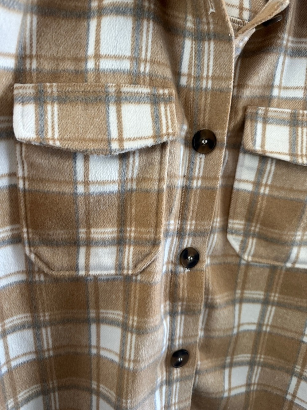 Avec Les Filles Plaid Shacket Jacket Wool Blend Button Front Tan Size Small - Picture 3 of 7